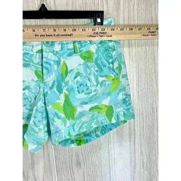 Lilly Pulitzer Shorts Size 00 Blue The Callahan Floral Cotton Chino Rose Print - Picture 7 of 10